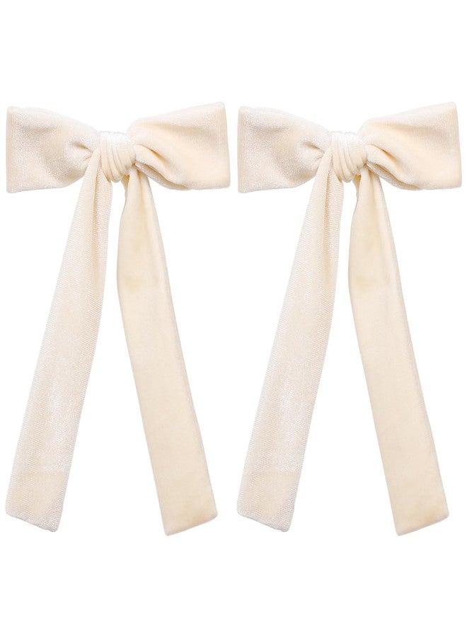 KCHIES 5" Velvet Ribbon Hair Bows for Girls Women Cream White Velvet Long Tail Ponytail Bowknot Alligator Clips Toddler Teens Baby Kids Fall Wedding Pageant 1st Communion Dress Accessory Gift - Image 1